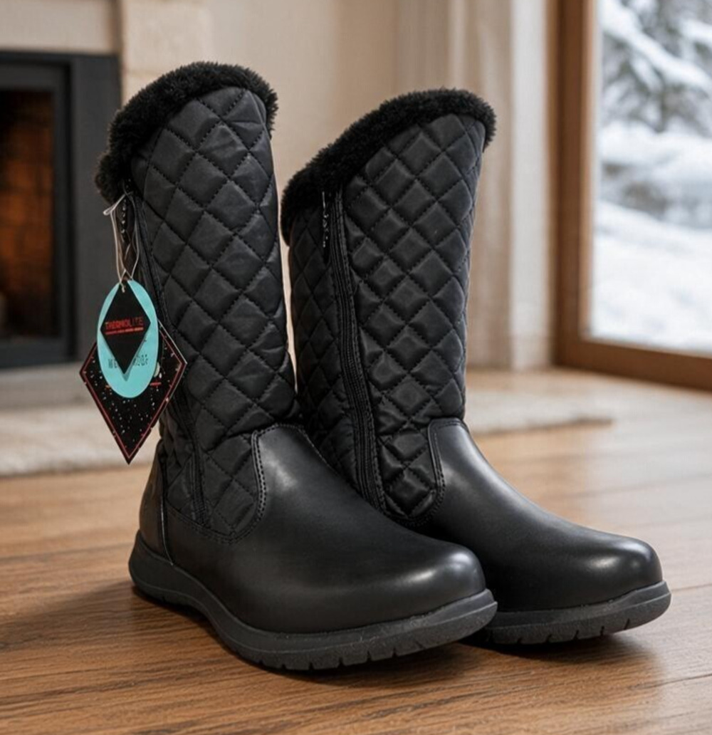 Totes Lori Thermolite Women's Mid-Calf Snow Boots Black Faux Fur Size 10 NWT